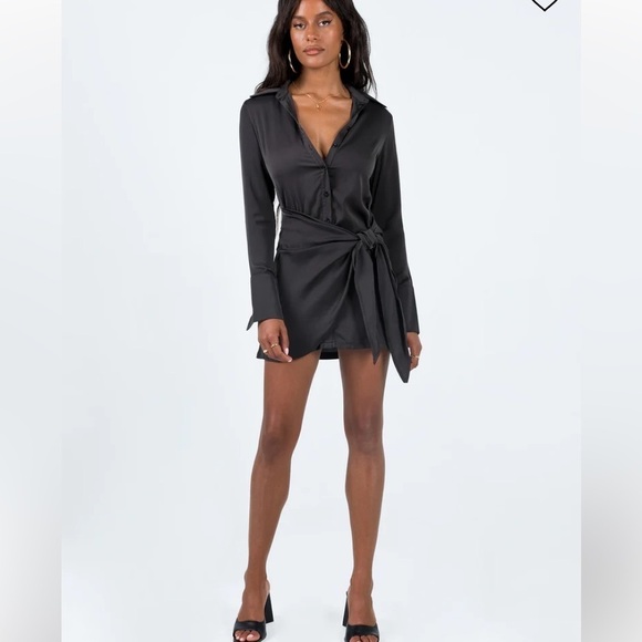 NWOT Princess Polly Bodeni Long Sleeve Button Down Black Mini Dress Size 2 - Picture 5 of 15